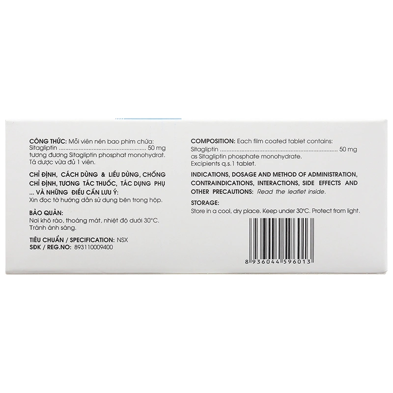 Sitagliptin - 5A Farma 50mg kiểm soát đường huyết ở bệnh đái tháo đường type 2 (3 vỉ x 10 viên) - 2